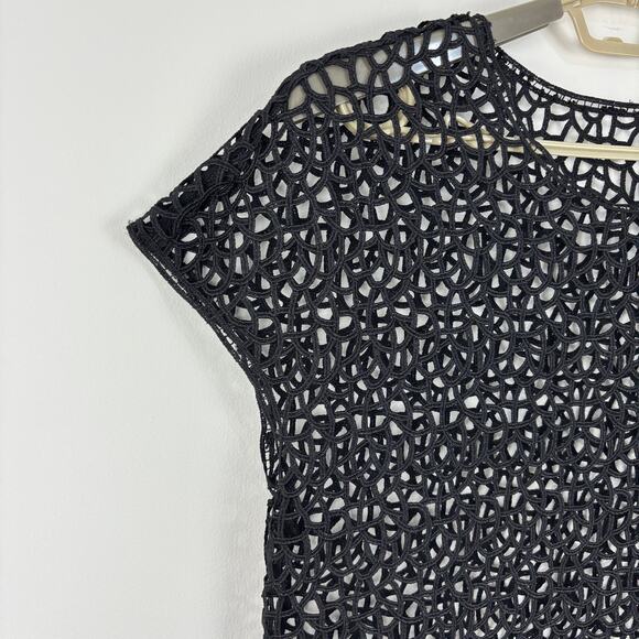 Crochet Mesh Overlay Dress Black short sleeve NO TAGS M/L whimsigoth grunge - Picture 4 of 4